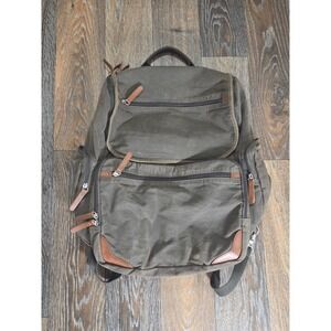 DOPP Olive Green Canvas Backpack Leather Trim Laptop Sleeve Multi-Pocket Travel
